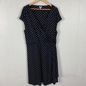 Talbots Dress Women's 3X Sleeveless Black Polka Dot Stretch A-Line Faux Wrap